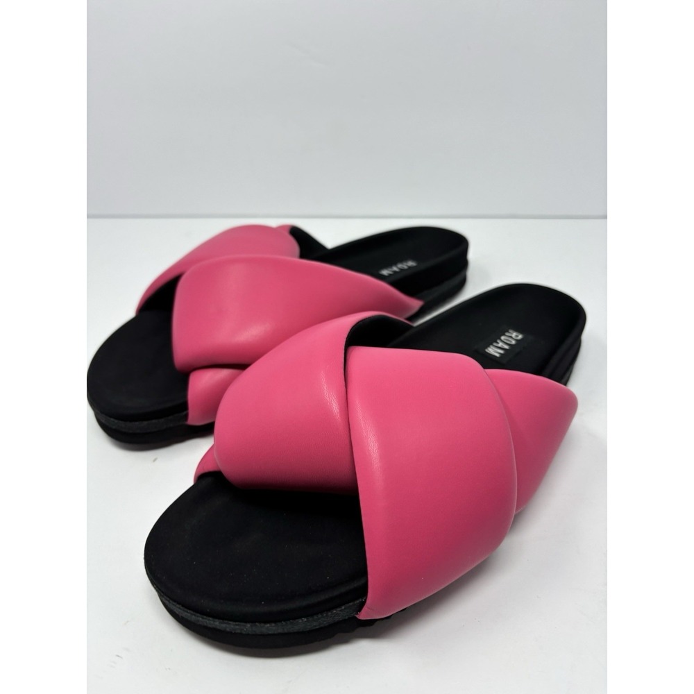 ROAM Foldy Puffy Sandals Pink And Black Vegan Leather Size 10